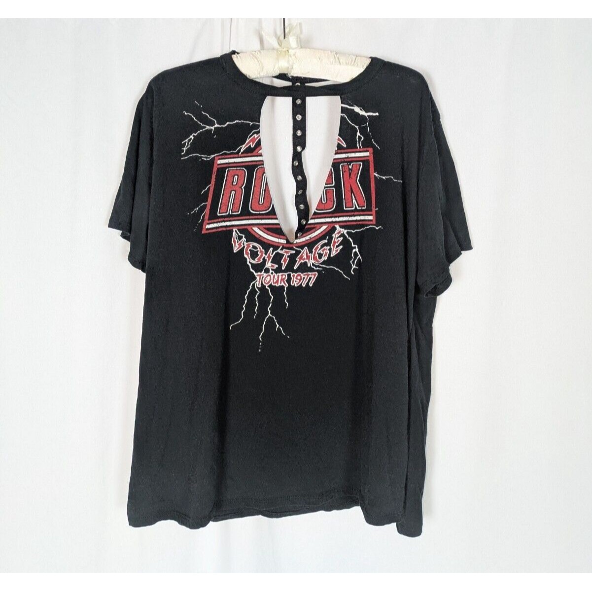 Rock N Roll Tshirt Xl Womens Black Vneck Deep V Choker Cutout Neck Deconstructed